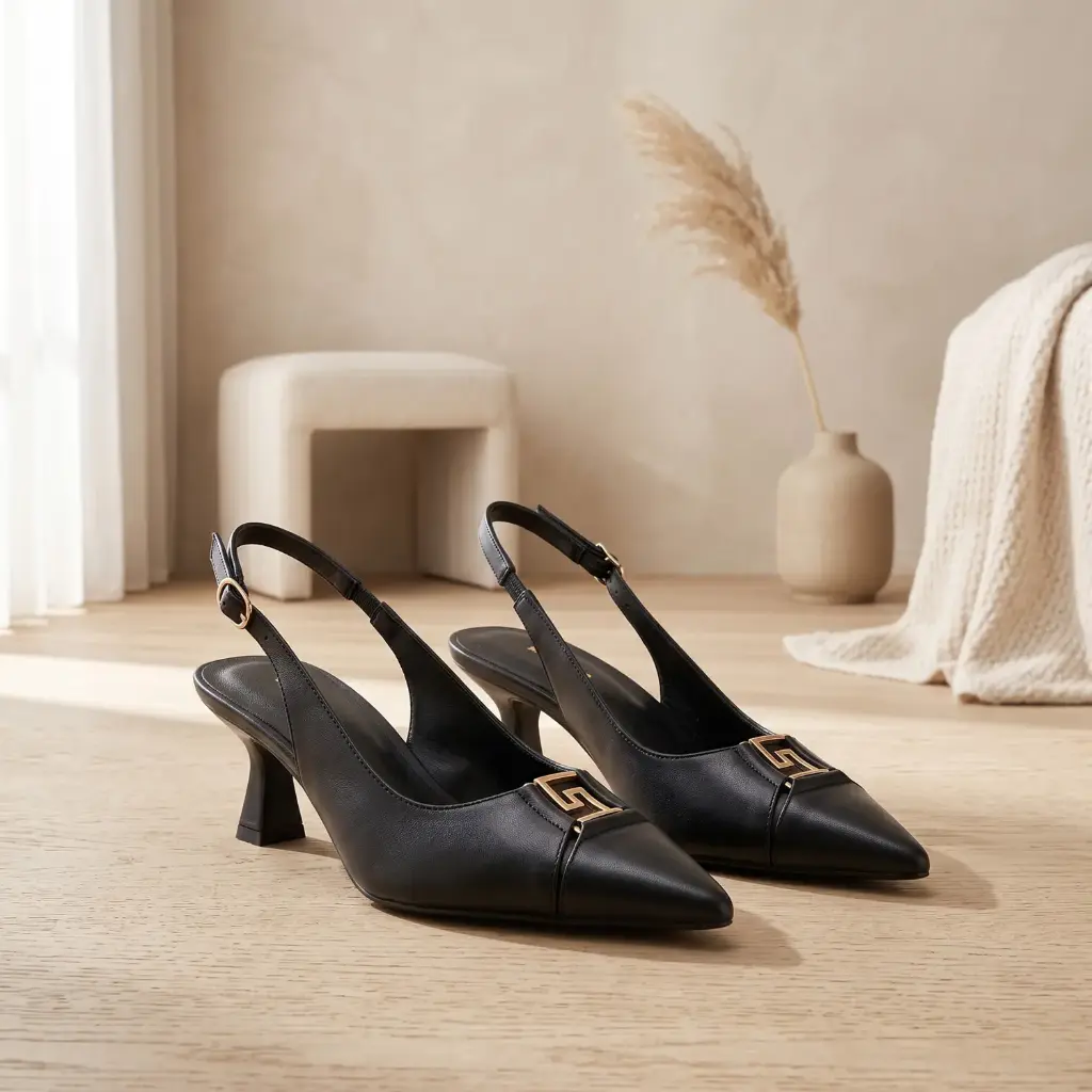 360 COTTON WOMAN SHOES PUMPS POINTED TOE SLIM SLINGBACK STRAP LEATHER GOLD-TONE BUCKLE ON THE VAMP LOW KITTEN HEEL DARK BURGUNDY 37
