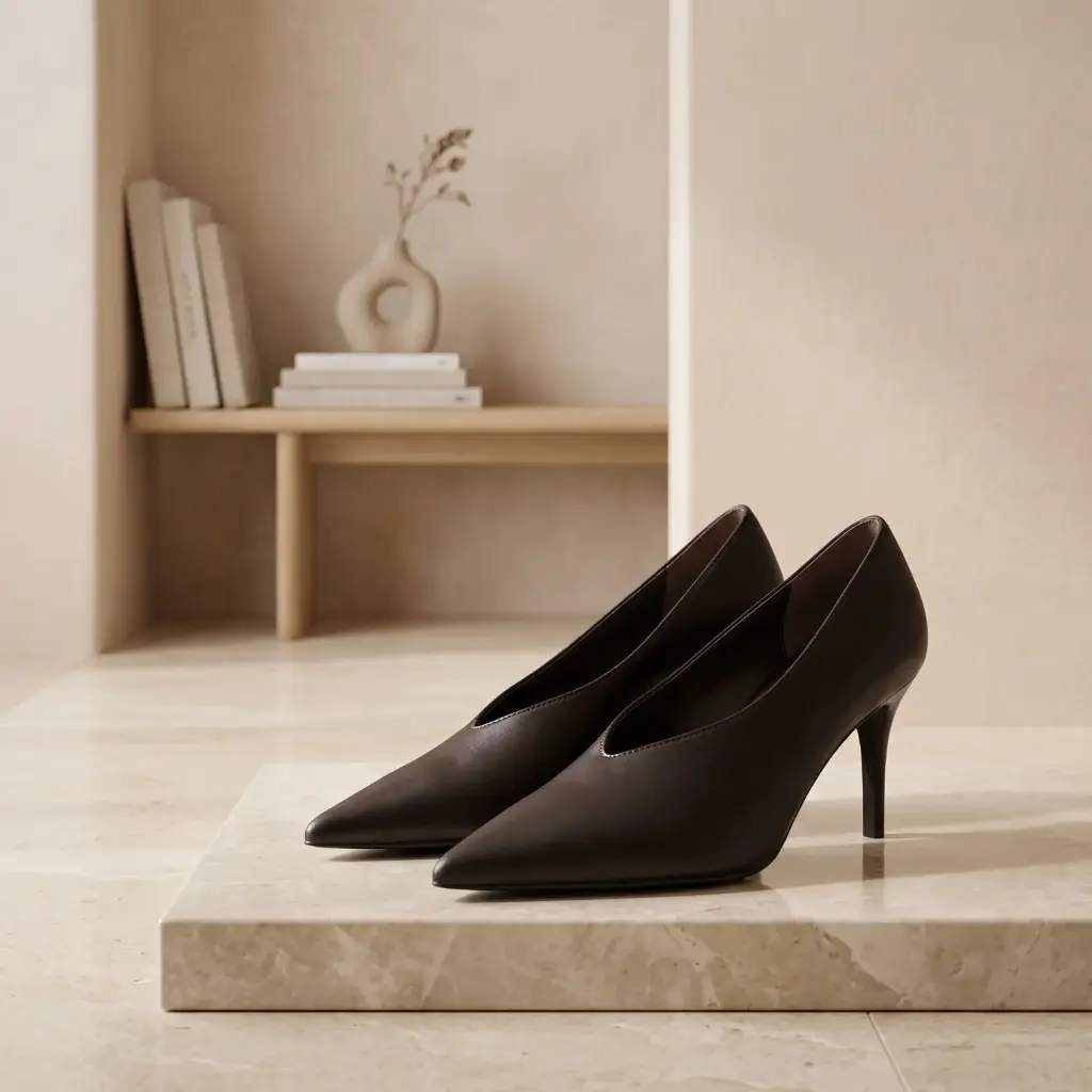 360 COTTON WOMAN SHOES PUMPS LEATHER SHARPLY POINTED TOE SLEEK LOW CUT SMOOTH UPPER HIGH SLIM STILETTO HEEL DARK BROWN 37