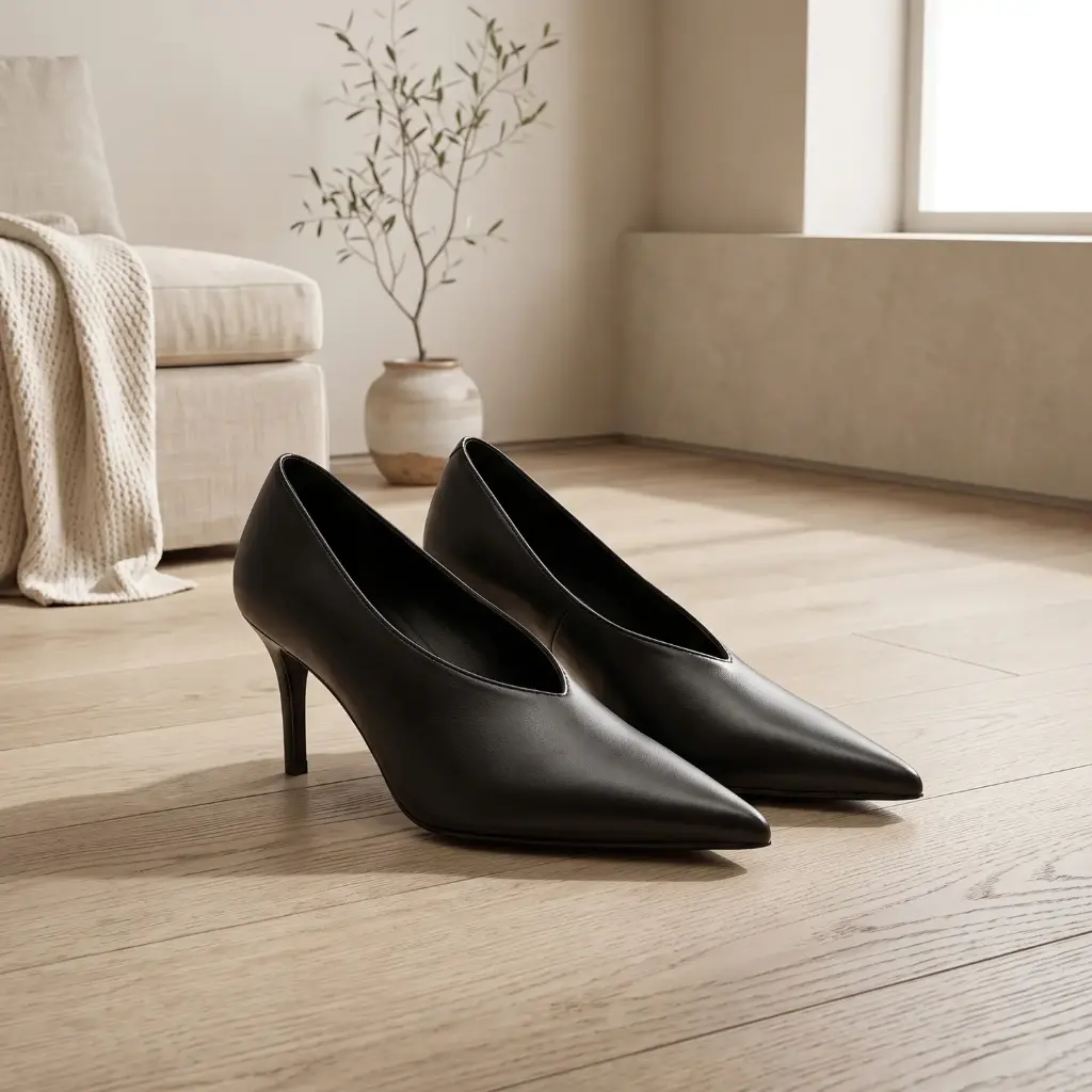 360 COTTON WOMAN SHOES PUMPS LEATHER SHARPLY POINTED TOE SLEEK LOW CUT SMOOTH UPPER HIGH SLIM STILETTO HEEL BLACK 37