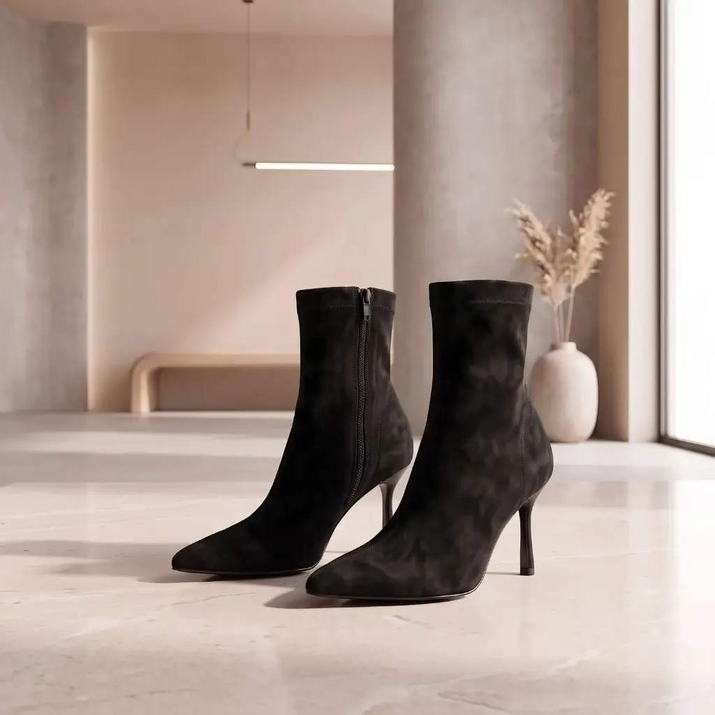 360 COTTON WOMAN SHOES BOOTS ANKLE POINTED TOE FITTED SOCK-STYLE VERY HIGH SLIM STILETTO HEEL SUEDE BLACK 37