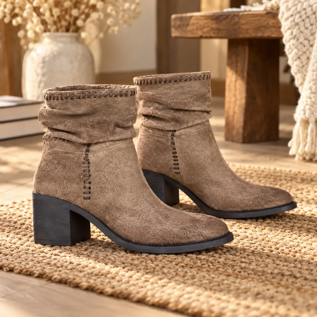 360 COTTON WOMAN SHOES BOOTS ANKLE POINTED TOE SIDE ZIPPER FITTED SHAFT MEDIUM HEIGHT CHUNCKY BLOCK HEEL SUEDE TAUPE 37
