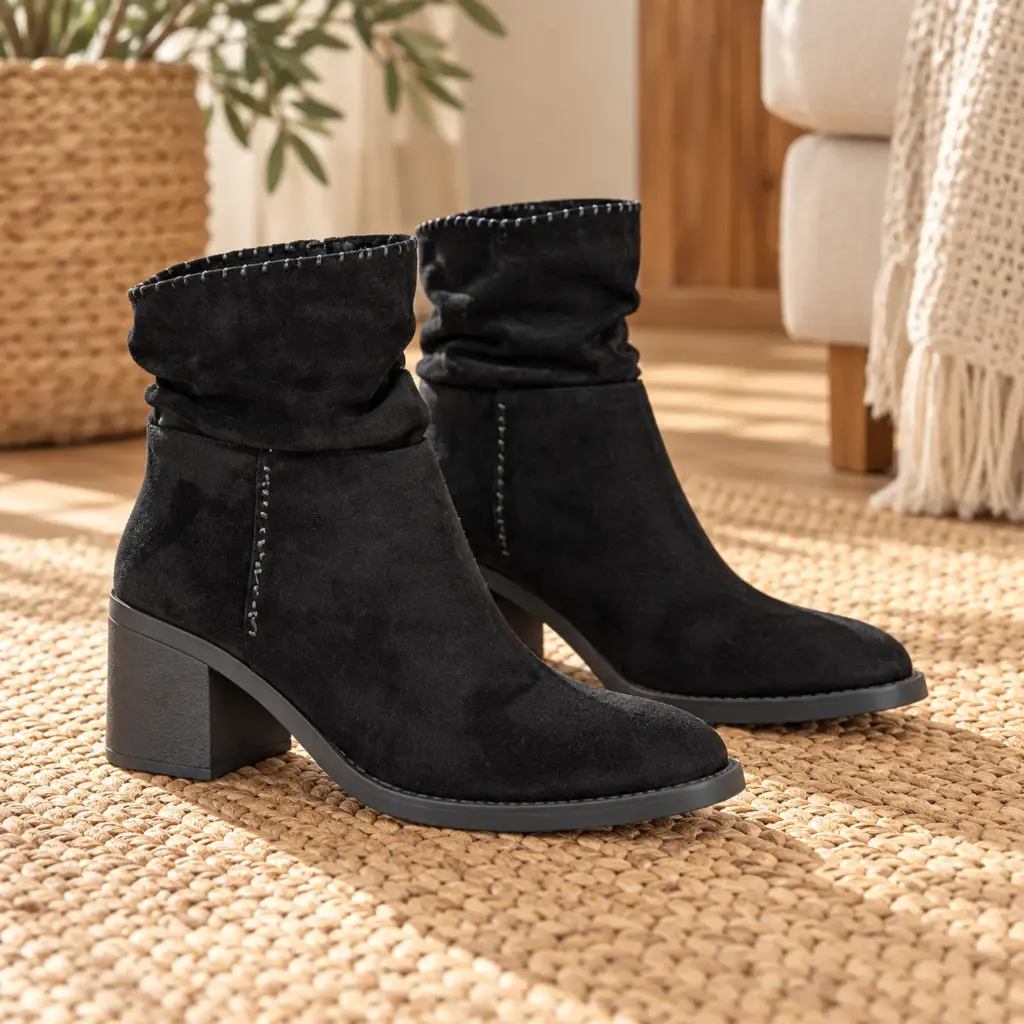 360 COTTON WOMAN SHOES BOOTS ANKLE POINTED TOE SIDE ZIPPER FITTED SHAFT MEDIUM HEIGHT CHUNCKY BLOCK HEEL SUEDE BLACK 37