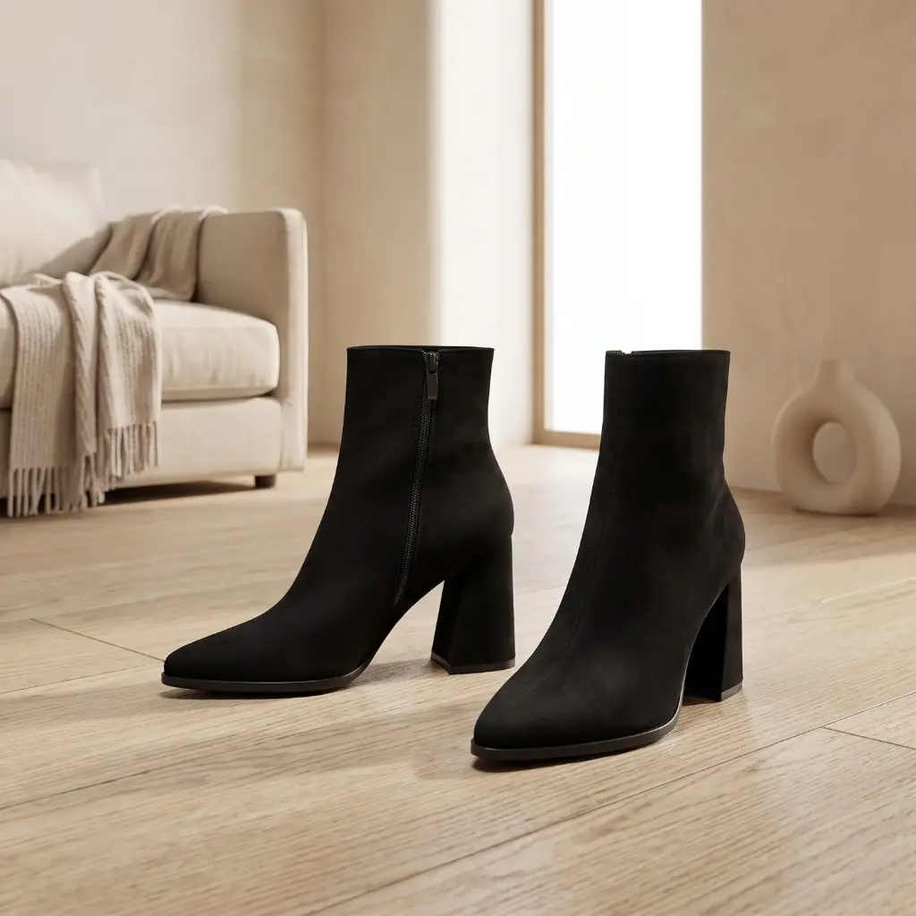 360 COTTON WOMAN SHOES BOOTS ANKLE  POINTED TOE FITTED SHAFT SIDE ZIPPER MEDIUM HEIGHT BLOCK HEEL LEATHER BLACK 37