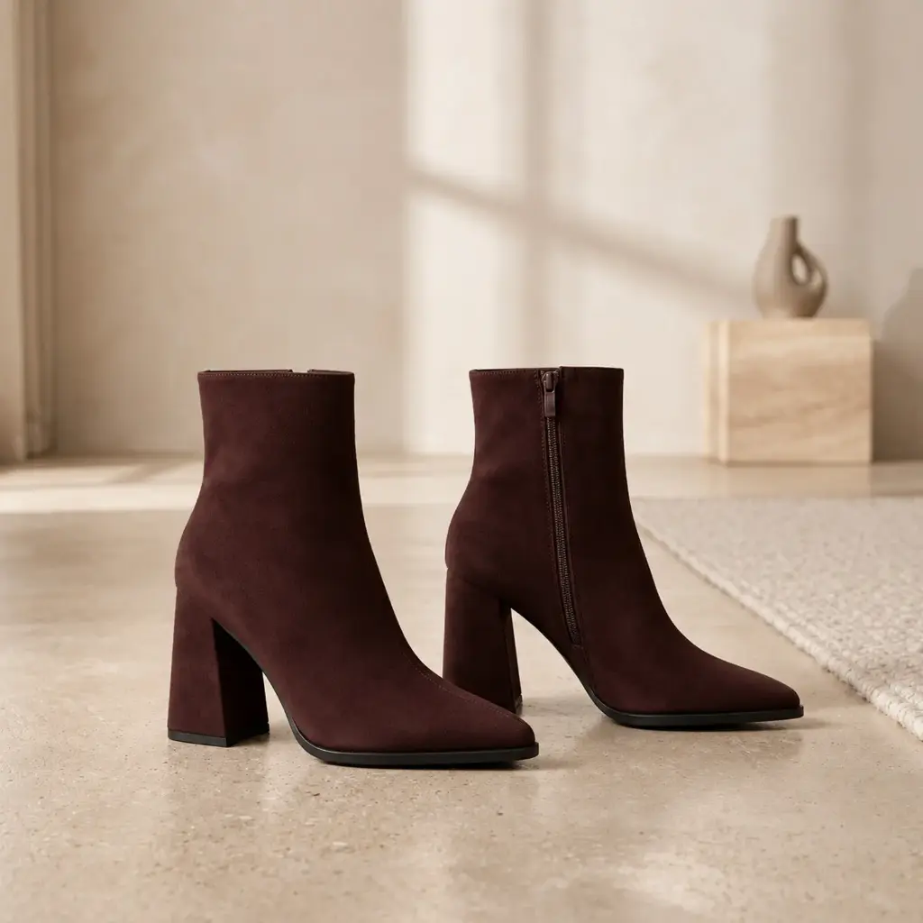 360 COTTON WOMAN SHOES BOOTS ANKLE  POINTED TOE FITTED SHAFT SIDE ZIPPER MEDIUM HEIGHT BLOCK HEEL LEATHER BROWN 37