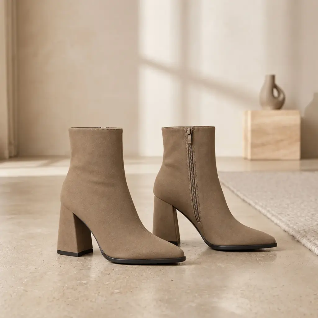 360 COTTON WOMAN SHOES BOOTS ANKLE  POINTED TOE FITTED SHAFT SIDE ZIPPER MEDIUM HEIGHT BLOCK HEEL LEATHER TAUPE 37