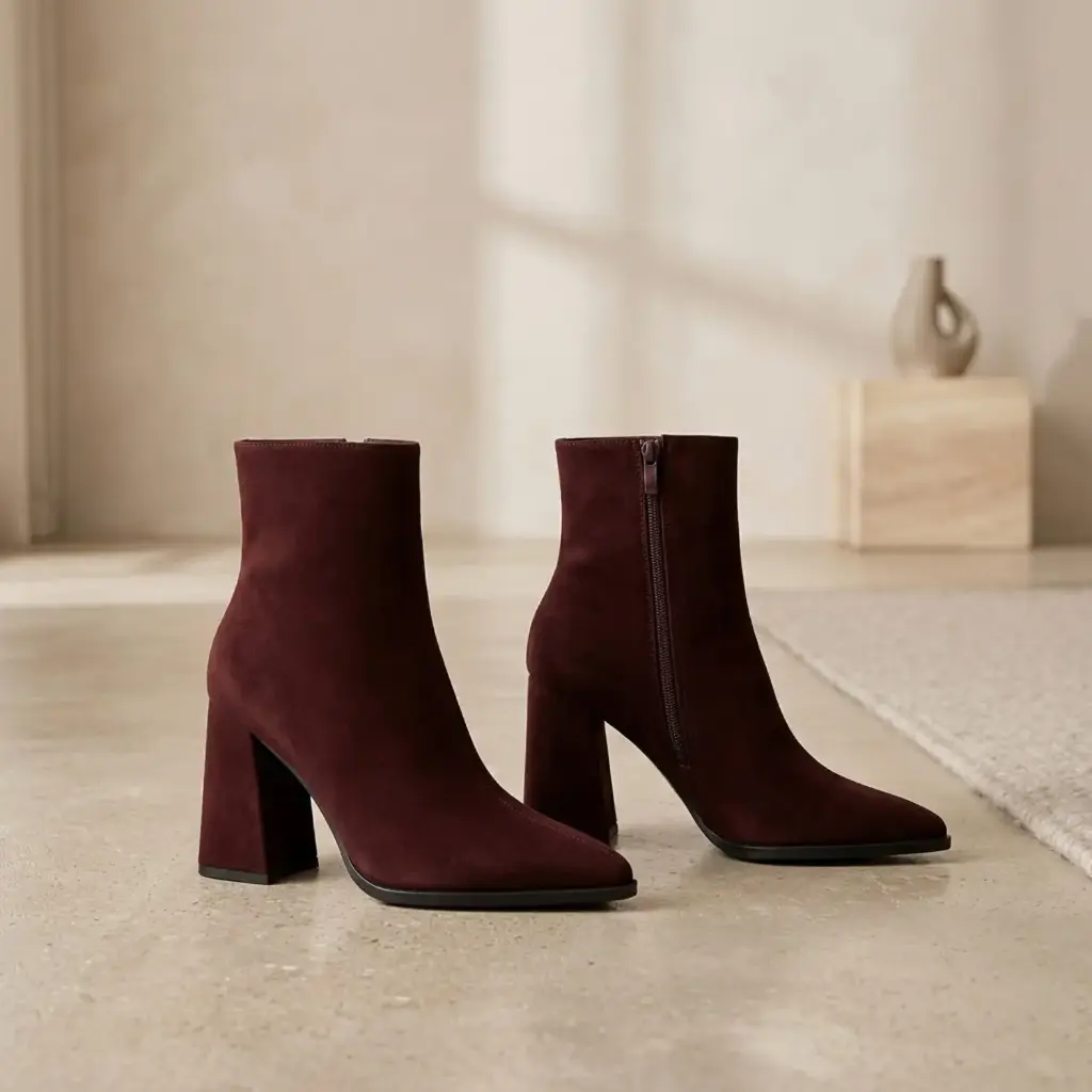 360 COTTON WOMAN SHOES BOOTS ANKLE  POINTED TOE FITTED SHAFT SIDE ZIPPER MEDIUM HEIGHT BLOCK HEEL LEATHER BURGUNDY 37