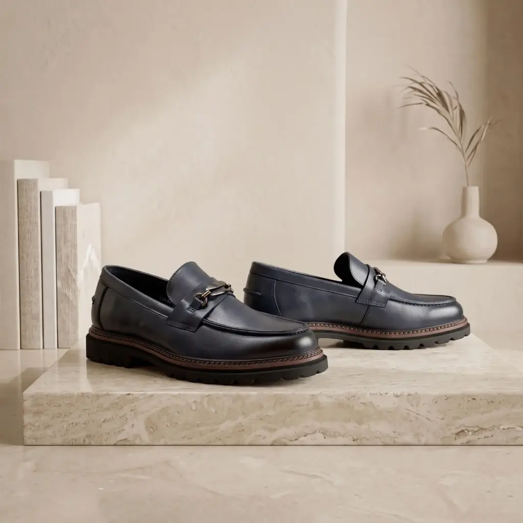 360 COTTON MEN SHOES LOAFER ROUNDED TO ALMOND TOE STRAP ACROSS THE VAMP MOCASSIN-STYLE LOW FLAT RUBBER SOLE CLASSIC & VERSATILE LEATHER BLACK 41