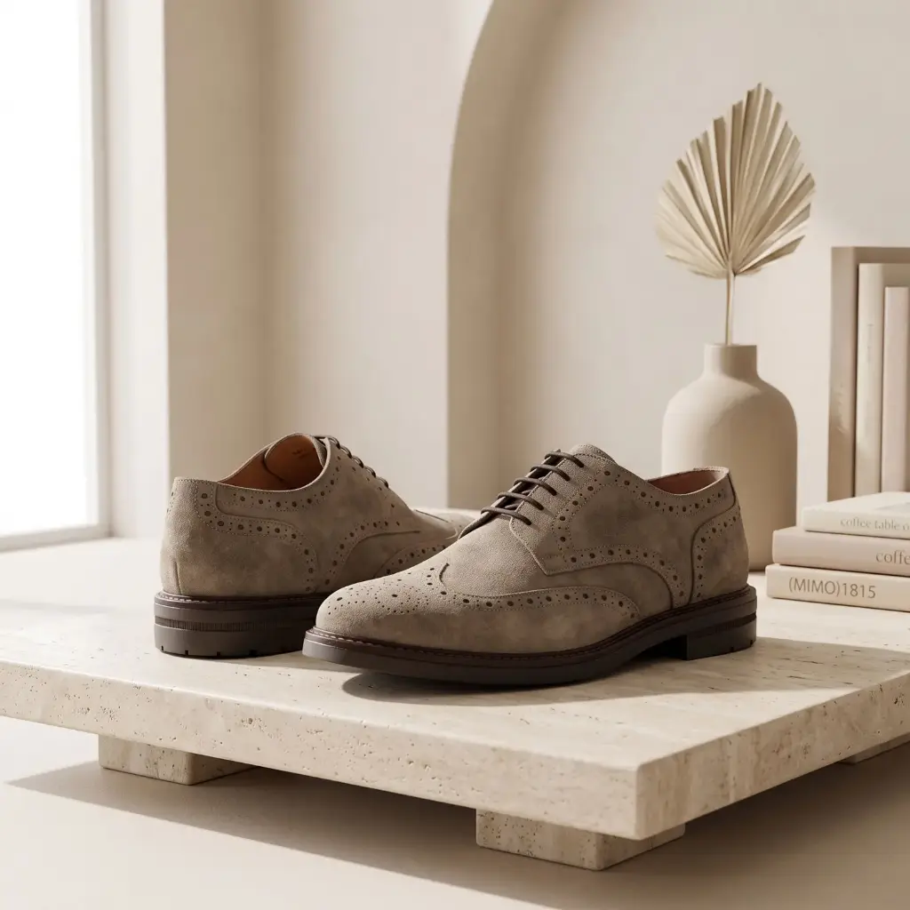 360 COTTON MEN SHOES LACE-UP ROUNDED TO ALMOND TOE CASUAL AND CLASSIC STYLE SUEDE GREY 41