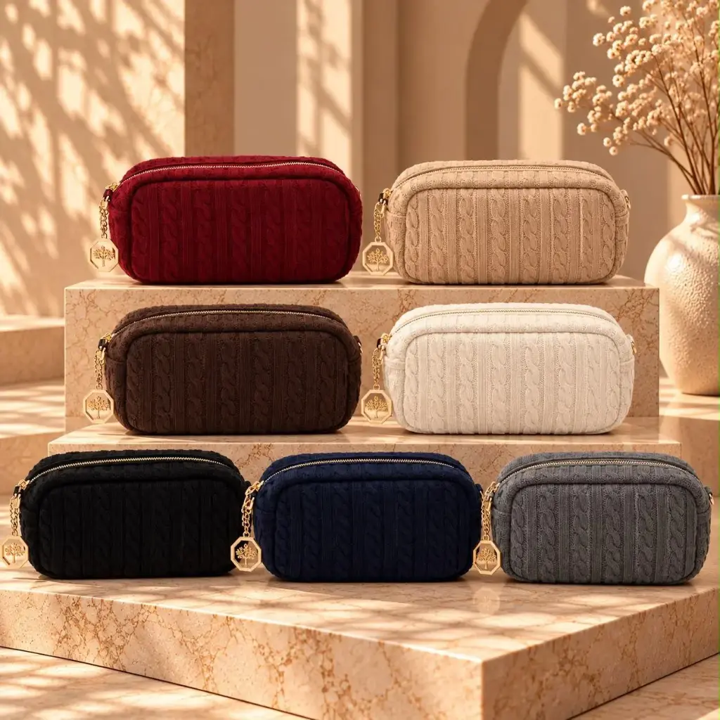 360 COTTON SHOULDER BAG RECTANGULAR SHAPE KNIT TEXTURED ROUNDED CORNERS ZIP-TOP CLOSURE ADJUSTABLE LEATHER STRAP OFF-WHITE