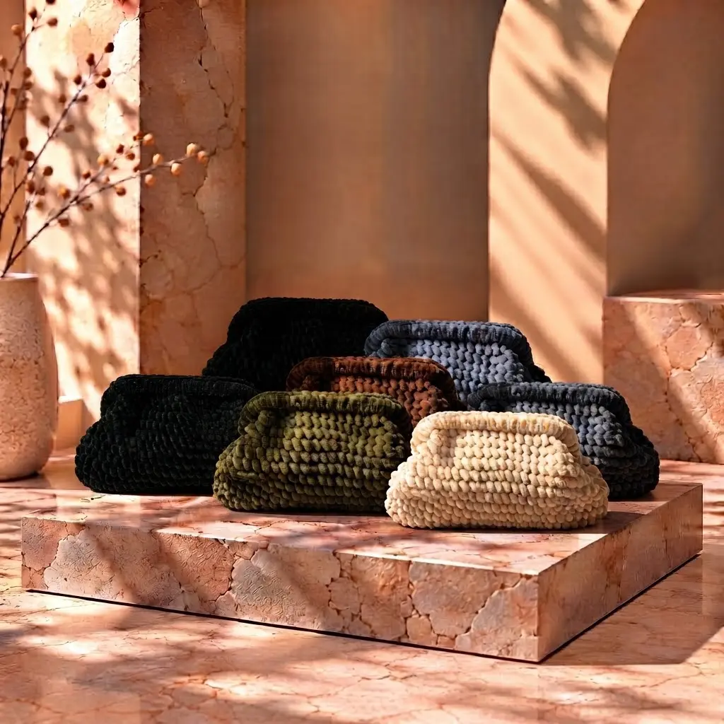 360 COTTON SHOULDER BAG SOFT RECTANGULAR SHAPE CHUNKY BRAIDED LOOPED WOVEN EXTERIOR TOP ZIPPER CLOSURE LONG GOLD-STONE CHAIN STRAP OLIVE GREEN