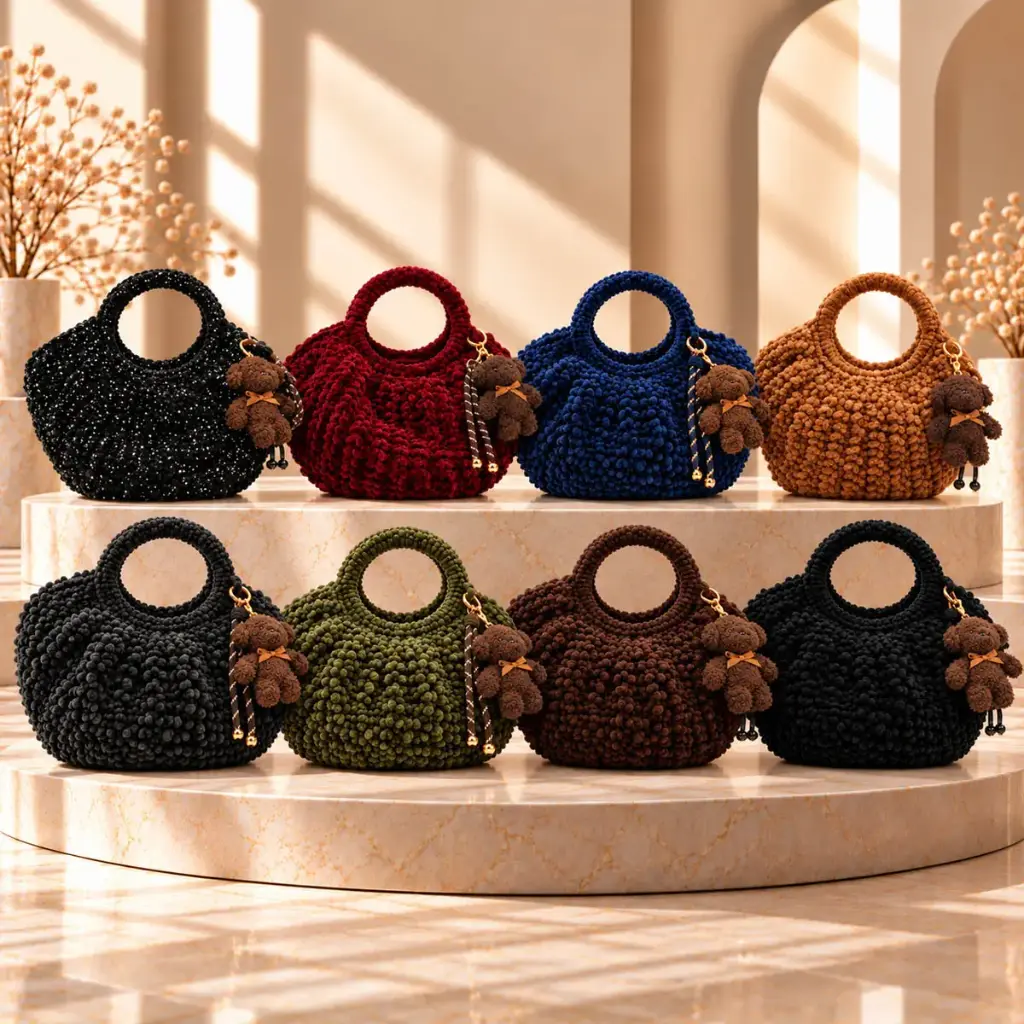 360 COTTON SHOULDER BAG ROUNDED STRUCTURE SHAPE THICK BRAIDED TOP HANDLES LOOPED EXTERIOR GOLD-TONE CHAIN STRAP OLIVE GREEN