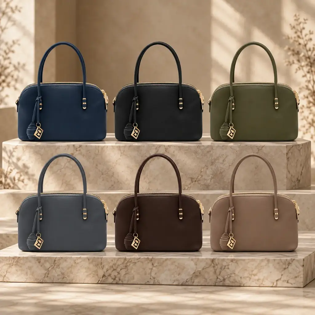 360 COTTON HAND BAG SMOOTH LEATHER LOCK ROUNDED TOP DUAL ROLLED HANDLES ADJUSTABLE SHOULDER STRAP DARK GREY/CHARCOAL