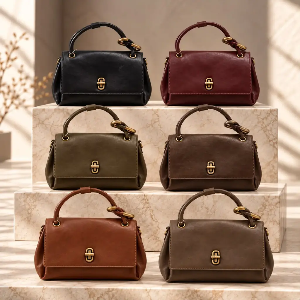 360 COTTON HAND BAG RECTANGULAR FLAP DESIGN SHORT TOP HANDLE DETACHABLE SHOULDER STRAP FRONT FLAP CLOSURE CIRCULAR CLASP TAUPE/BROWN