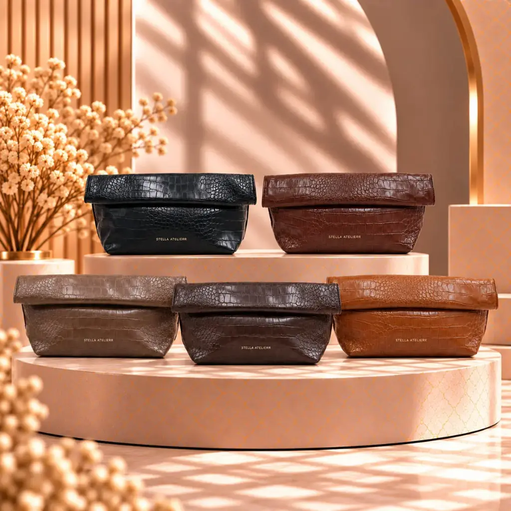 360 COTTON SHOULDER BAG LEATHER COMPACT RECTANGULAR SHAPE CROCODILE EMBOSSED WIDE FLOP CLOSURE SHOULDER STRAP BROWN