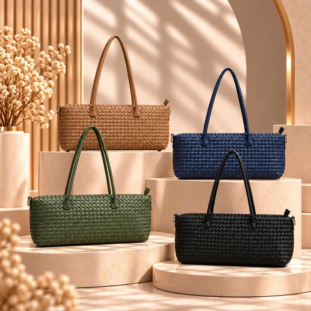 360 COTTON SHOULDER BAG RECTANGULAR SHAPE LONG  TOP HANDLES BRAIDED/WOVEN DETACHABLE SHOULDER STRAP DARK BROWN