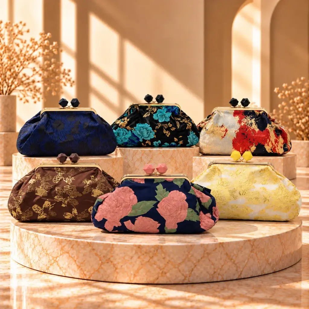 360 COTTON HAND BAG MINI COMPACT ROUNDED PLUSHH TEXTURED EMBROIDED COLORFUL/FLORAL/BEADED METALLIC EMBELLISHMENTS 