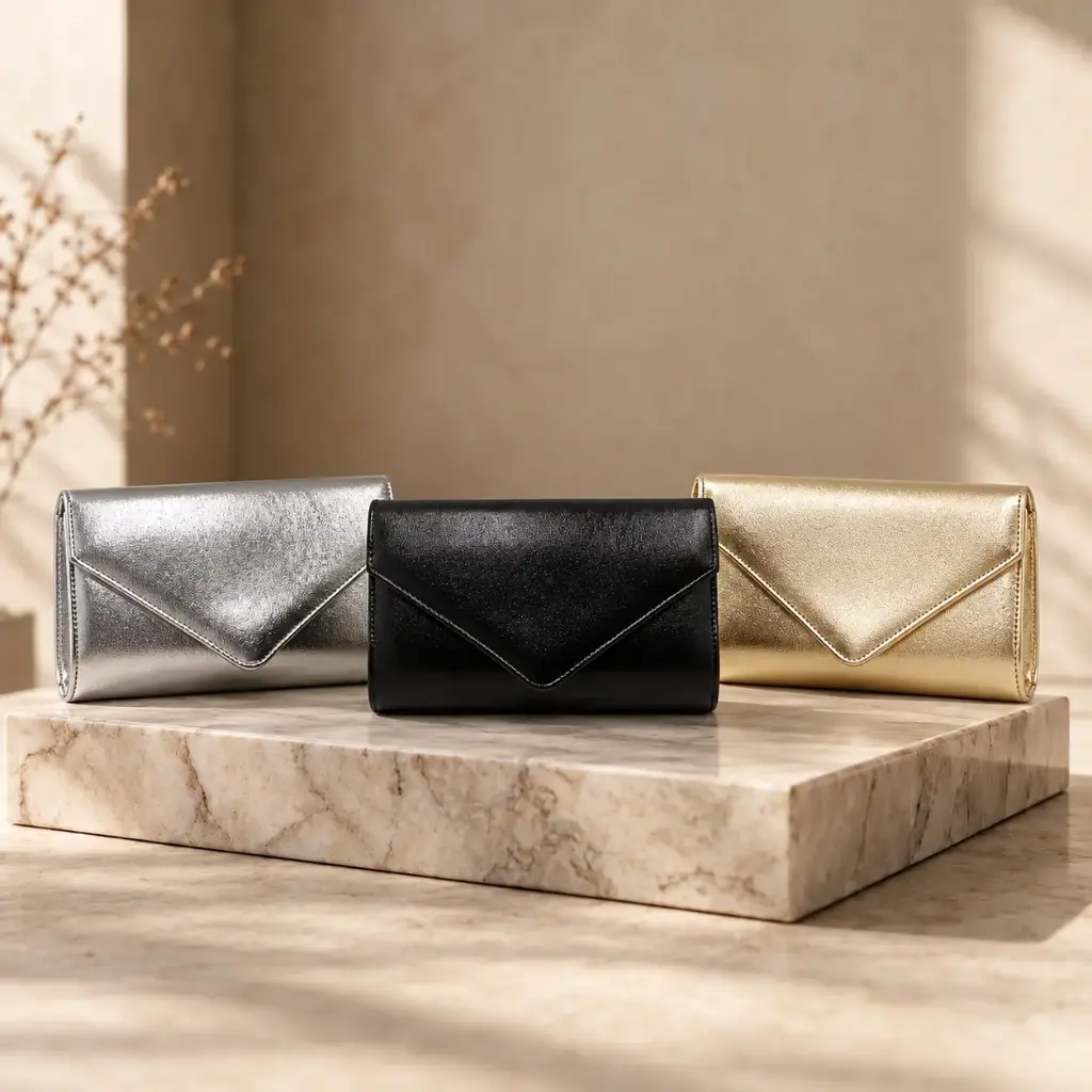 360 COTTON CLUTCH BAG RECTANGULAR SHAPE SPARKLING ENVELOPPE STYLE FLAP CLOSURE CHAMPAGNE/SILVER GLITTER