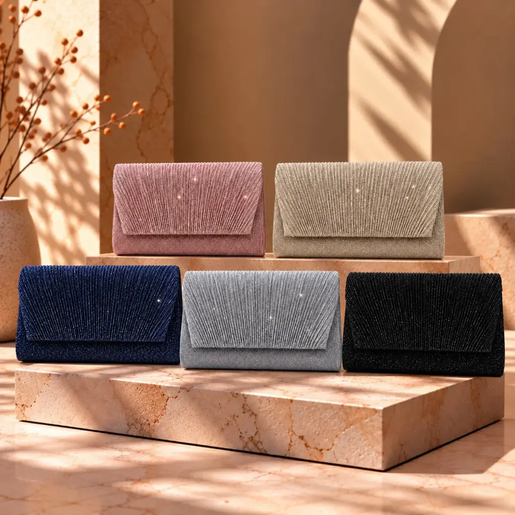 360 COTTON CLUTCH BAG RECTANGULARR SHAPE HORIZONTAL TEXTURED SPARKLING FOLD-OVER FLAP DUSTY PINK GLITTER