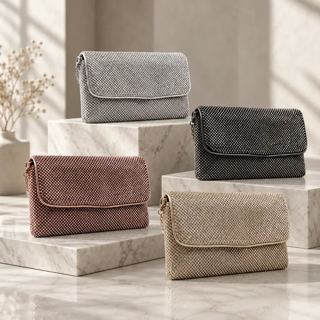 360 COTTON CLUTCH BAG  RECTANGULAR SHAPE DENSELY TEXTURED BEADED WIDE FOLD-OVER FLAP SLIM GOLD-TONE CHAINSTRAP CHAMPAGNE BEADED