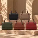 360 COTTON HAND BAG TRAPEZOIDAL SILHOUETTE STRUCTURED FLAP CLOSURE DUAL HANDLE ROUND BROWN BUTTON DETACHABLE SHOULDER STRAP OLIVE GREEN