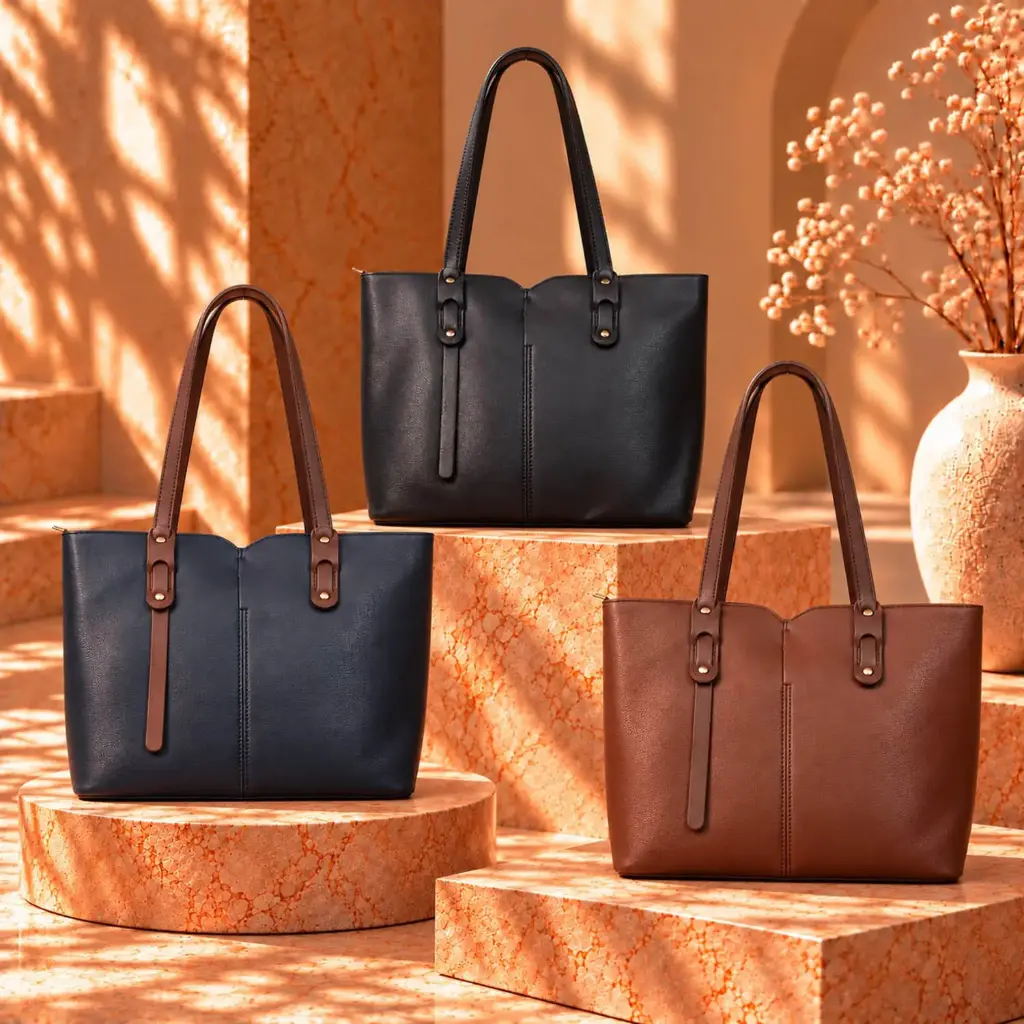 360 COTTON SHOULDER BAG RECTANGULAR SILHOUETTE DUAL LONG TOP HANDLES SMOOTH LEATHER VERTICAL FRONT PANEL DETAILING ADJUSTABLE STRAPS COGNAC BROWN