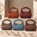 360 COTTON SHOULDER BAG HOBO LEATHER ROUNDED SLOUCHY WIDE CURVED OPENING BRAIDED WRAPPED TOP HANDLE SLATE BLUE/GREY