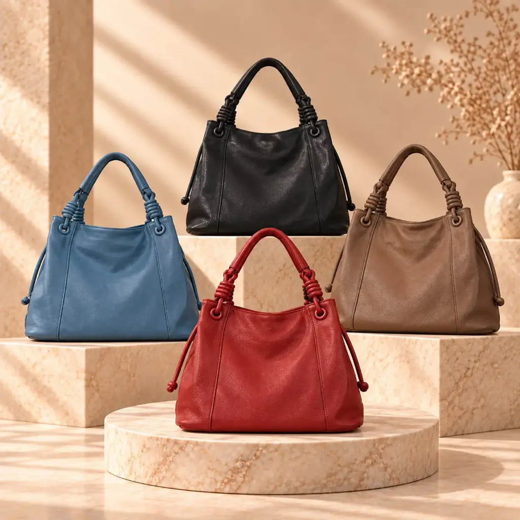 360 COTTON SHOULDER BAG HOBO SMOOTH LEATHER DUAL ROUNDED TOP HANDLES WRAPPED DETAILING DRAWSTRING SIDE ACCENT BURGUNDY