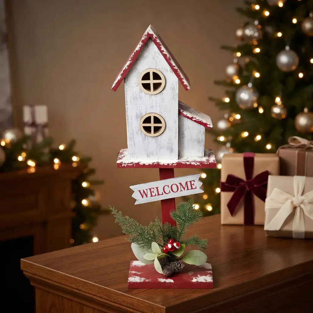 360 HOME CHRISTMAS MDF DECOR, 19*11*57,small freestanding rustic Christmas church decoration