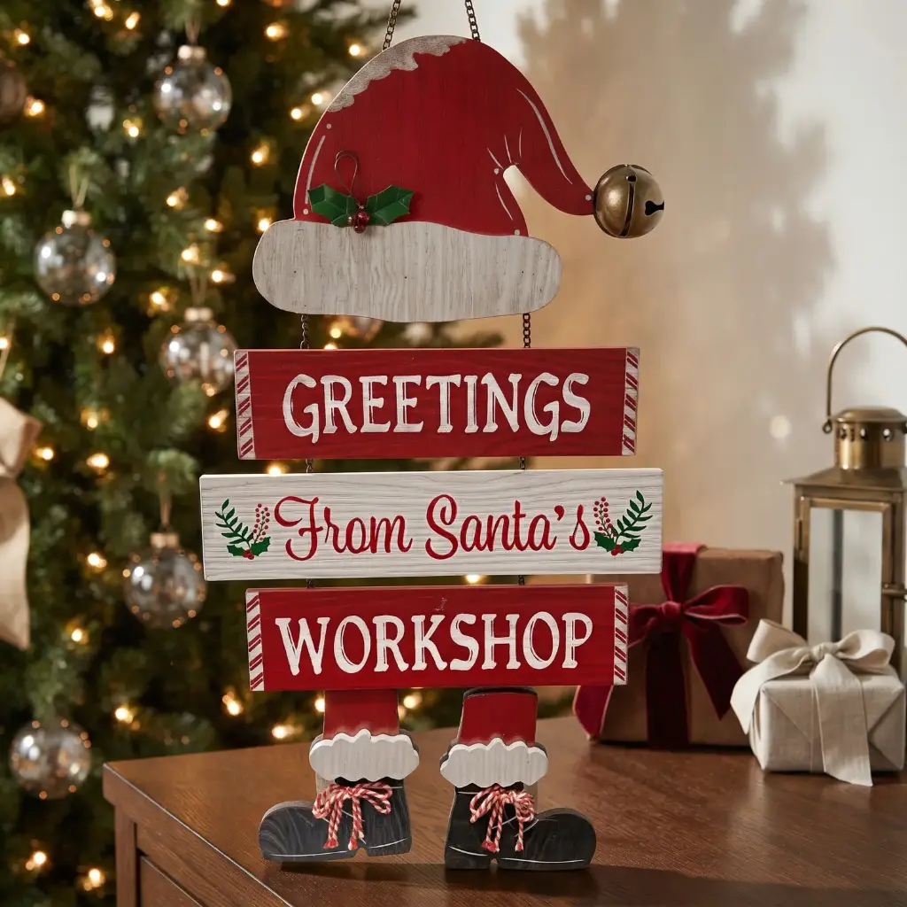 360 HOME CHRISTMAS MDF DECOR, 29.5*1.5*55,freestanding rustic Christmas Santa/sign decoration