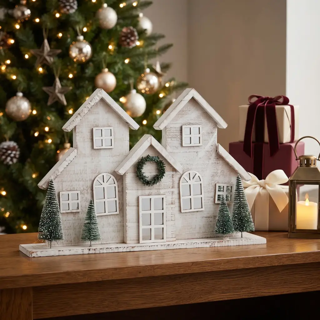 360 HOME CHRISTMAS DECOR, 40*7*26,a large rustic white Christmas farmhouse