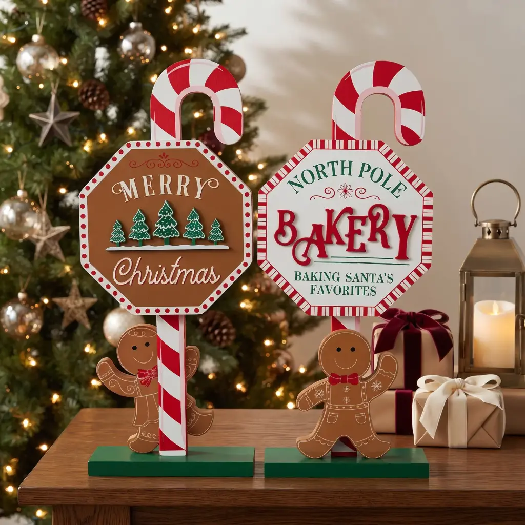 360 HOME CHRISTMAS MDF DECOR, 15.5*6*37.7,matching pair of freestanding gingerbread-themed Christmas decorations