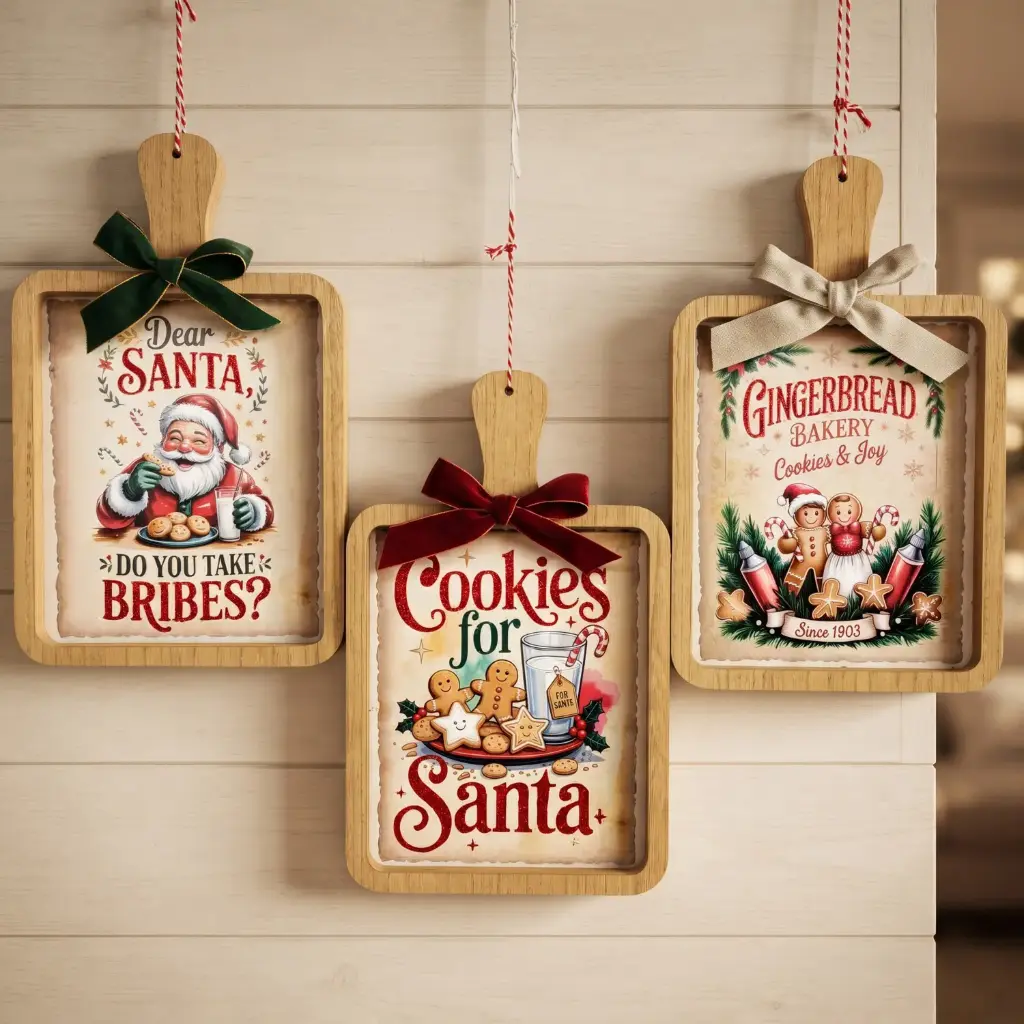360 HOME CHRISTMAS MDF DECOR, 19*32*1.5 et of three rustic hanging Christmas kitchen signs,