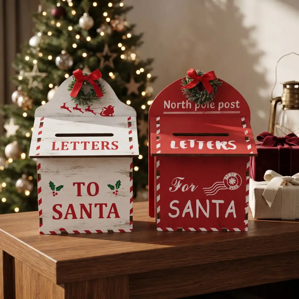 3660 HOME CHRISTMAS MDF DECOR, 10*6*15 “Letters to Santa” mailbox decorations