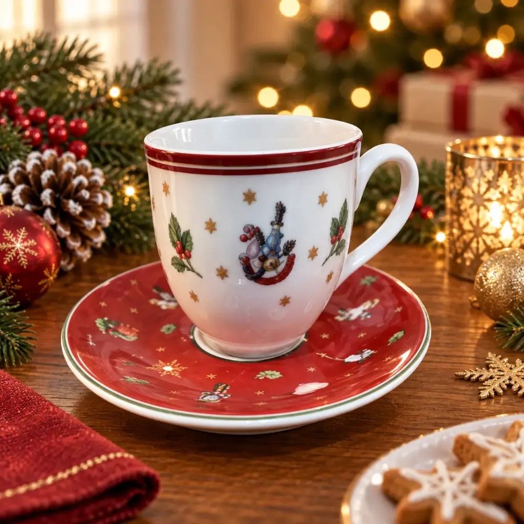 360 HOME CERAMIC CHRISTMAS COFFEE CUP gold stars, and a festive red rim border PACK OF 12PCS