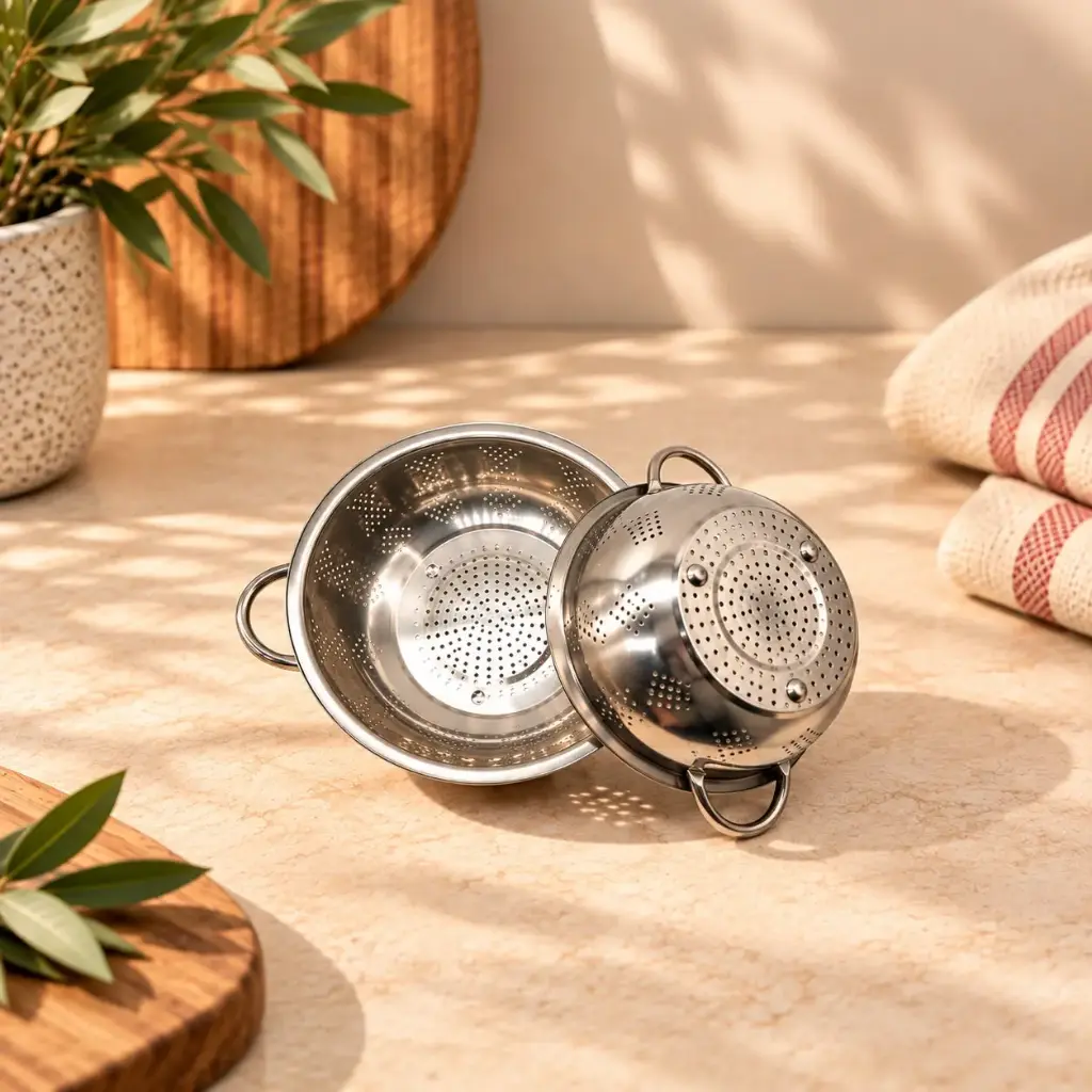 360 HOME MY KITCHEN STAINLESS STEEL ROUND FOOTED COLANDER WITH HANDLES – 22 CM