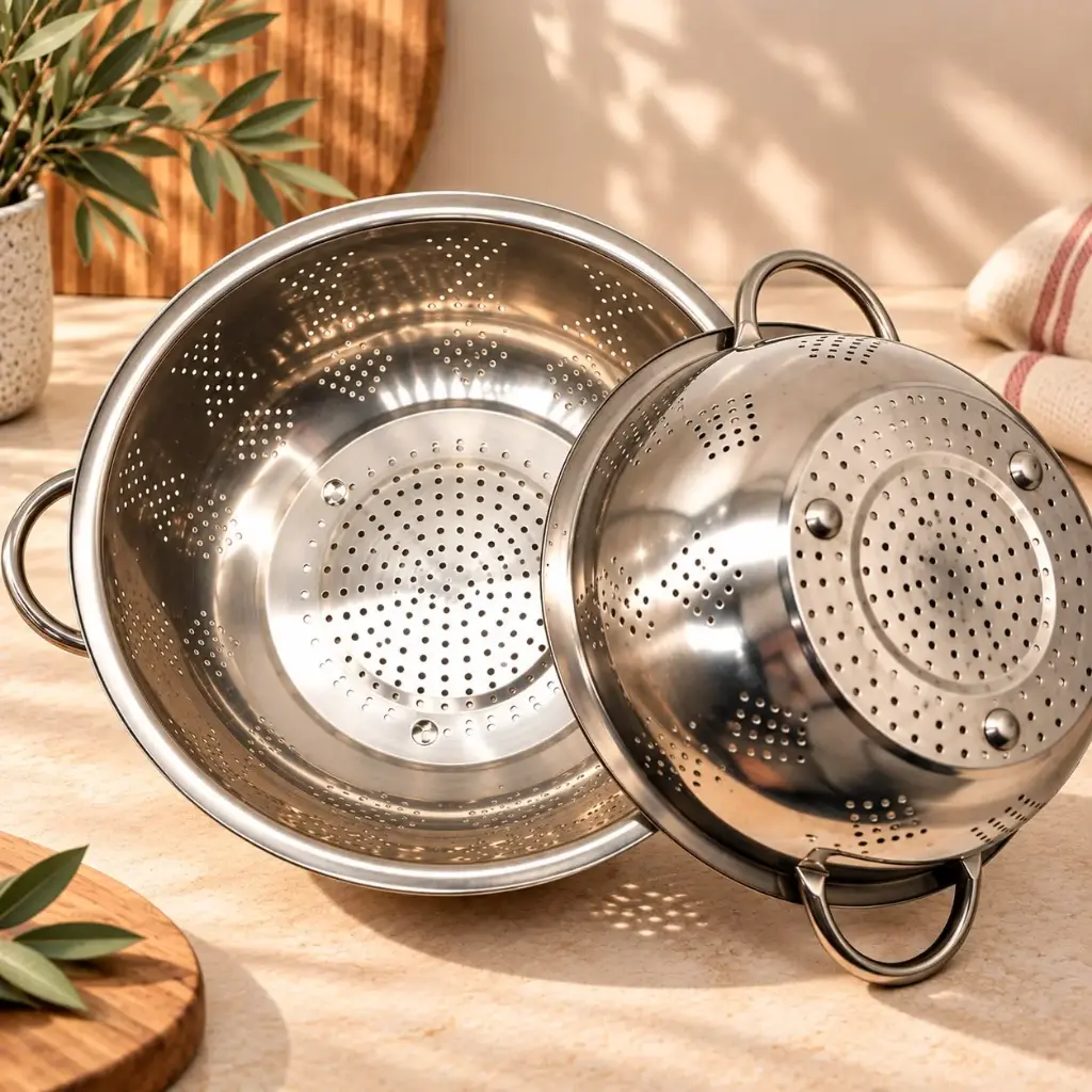 360 HOME MY KITCHEN STAINLESS STEEL ROUND FOOTED COLANDER WITH HANDLES – 40 CM