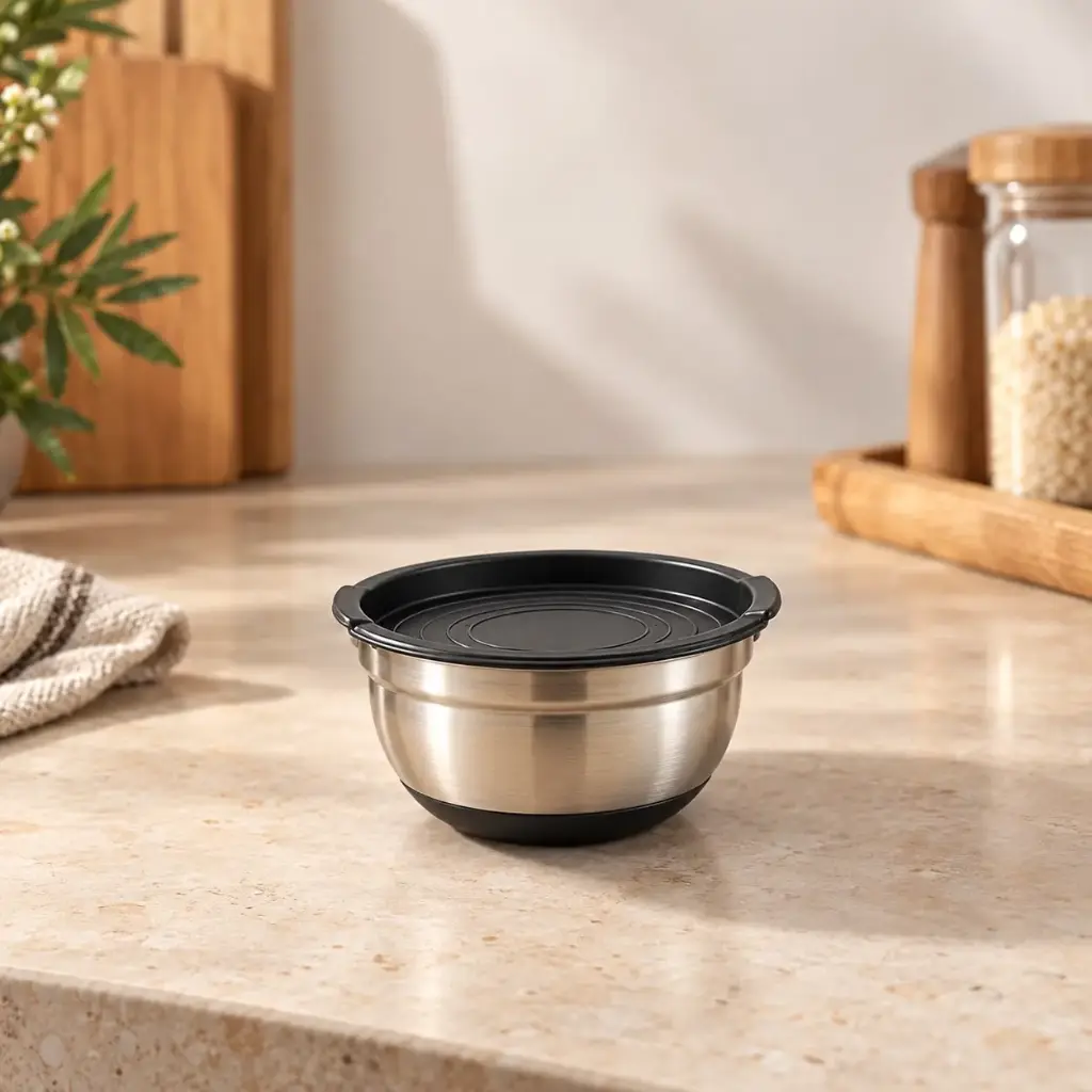 360 HOME MY KITCHEN SALAD BOWL WITH LID & NON-SLIP BLACK SILICONE BASE - 14CM
