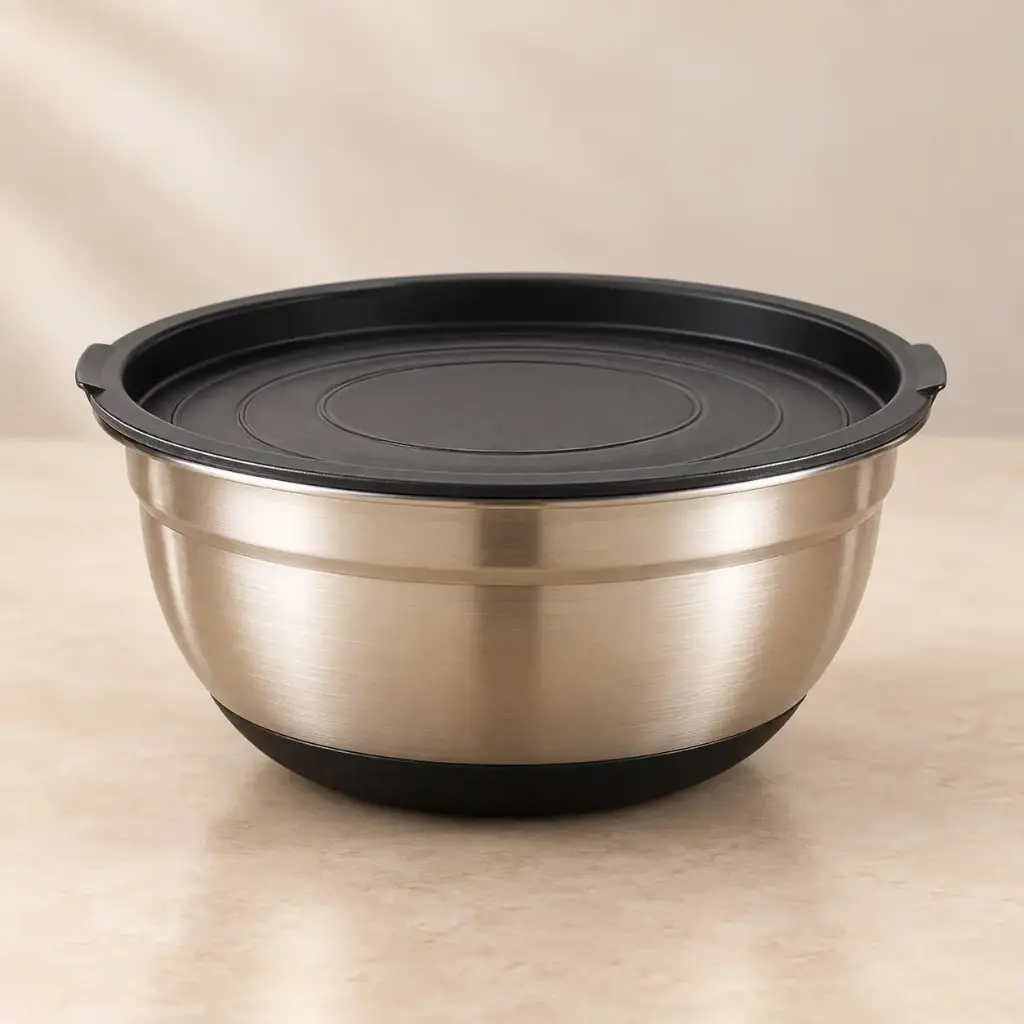 360 HOME MY KITCHEN SALAD BOWL WITH LID & NON-SLIP BLACK SILICONE BASE - 26CM