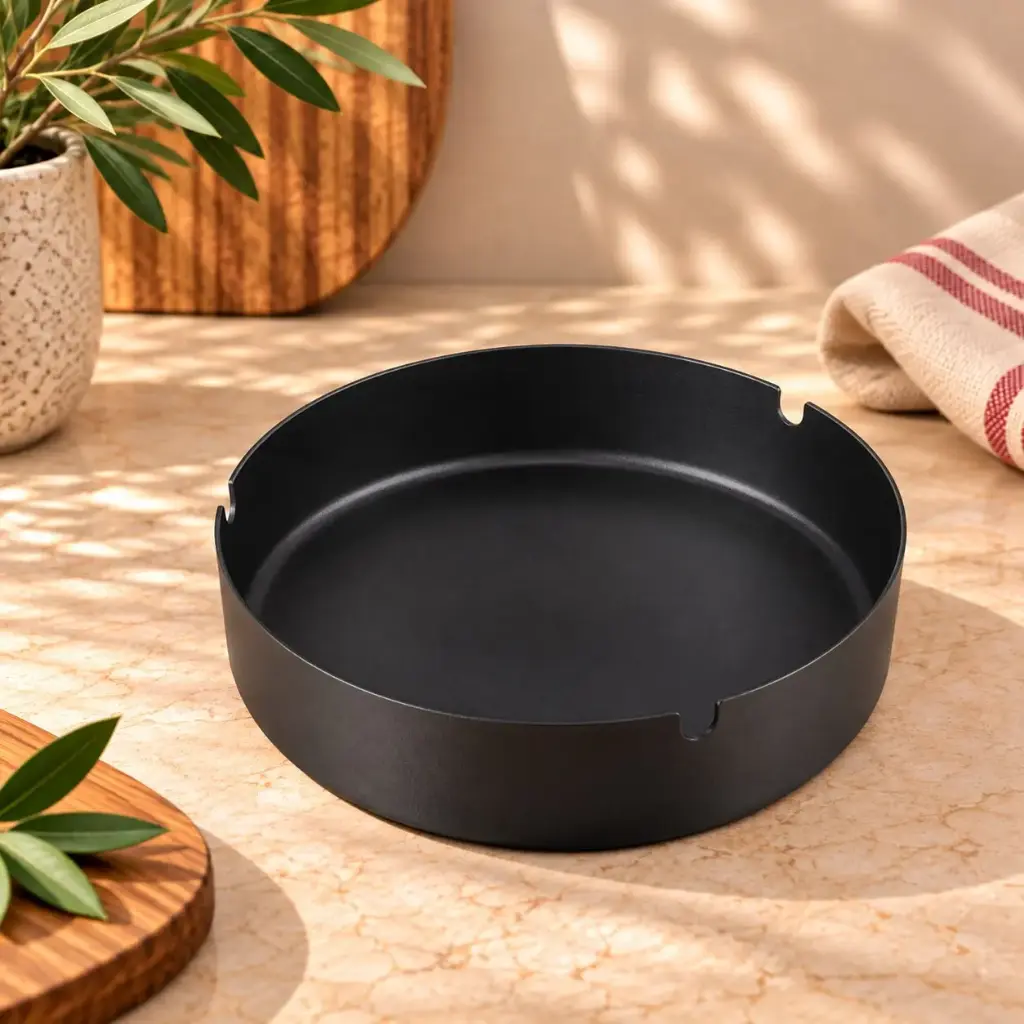 360 HOME MY KITCHEN STAINLESS STEEL ROUND BLACK ASHTRAY - 14CM
