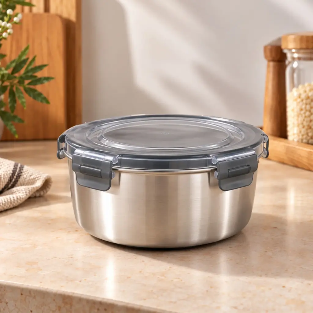 360 HOME MY KITCHEN STAINLESS STEEL FOOD STORAGE CONTAINER SET WITH LIDS - 2200ML