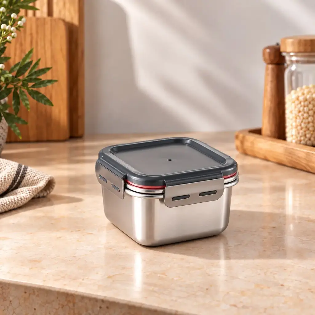 360 HOME MY KITCHEN STAINLESS STEEL FOOD STORAGE CONTAINER SET WITH LOCKING LIDS - 1300ML