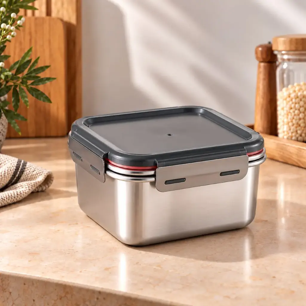 360 HOME MY KITCHEN STAINLESS STEEL FOOD STORAGE CONTAINER SET WITH LOCKING LIDS - 2250ML