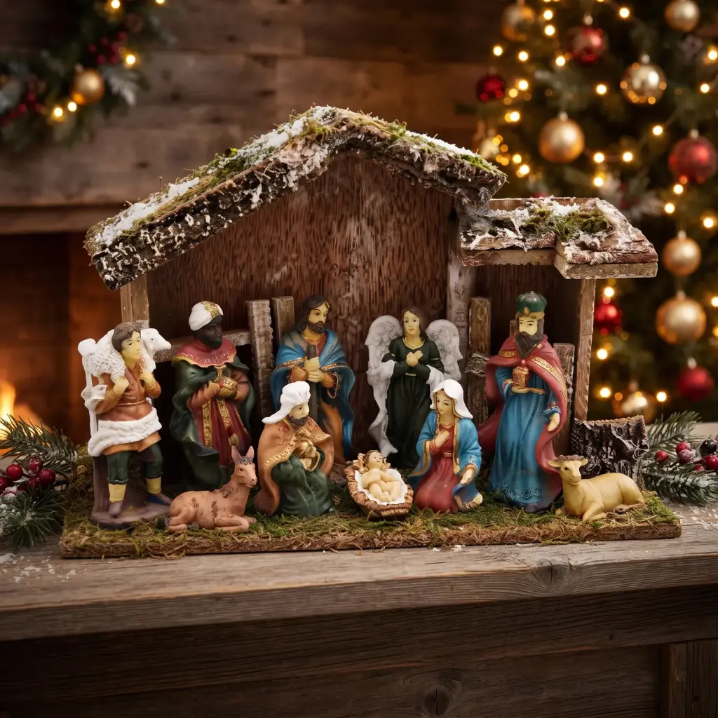 360 HOME Nativity Scene with a more elaborate stable and a larger group of figures 40*13*26