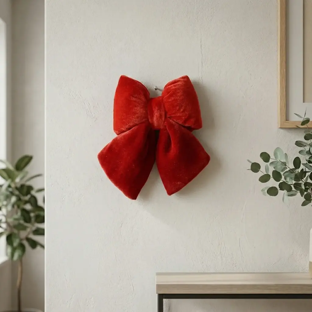 360 HOME CHRISTMAS PLUSH BOW DOUBLE LOOP LARGE VELVET RED 25X20X8CM 12PCS/BOX