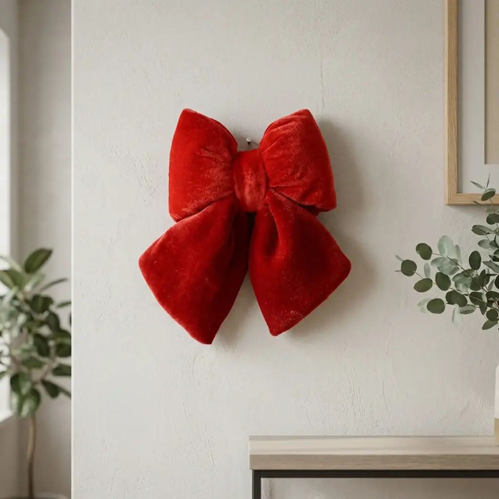 360 HOME CHRISTMAS PLUSH BOW DOUBLE LOOP LARGE VELVET RED  35X22X5CM