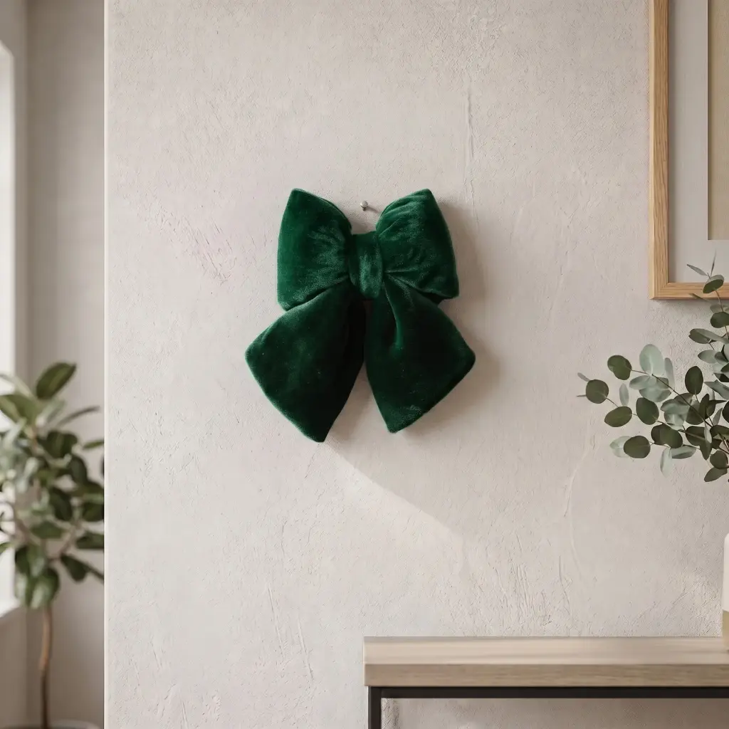 360 HOME CHRISTMAS PLUSH BOW DOUBLE LOOP LARGE VELVET DARK GREEN 15X12X4CM 12PCS/BOX
