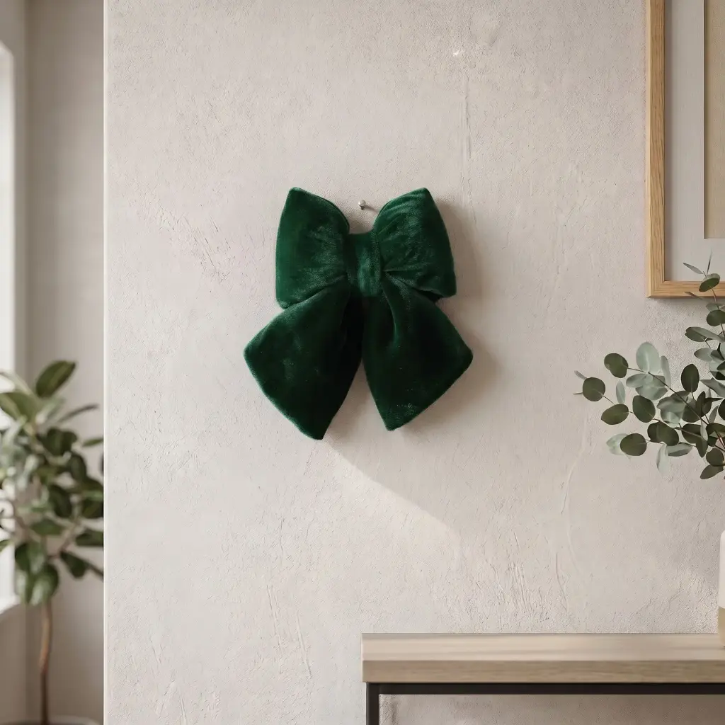 360 HOME CHRISTMAS PLUSH BOW DOUBLE LOOP LARGE VELVET DARK GREEN 25X20X8CM 12PCS/BOX