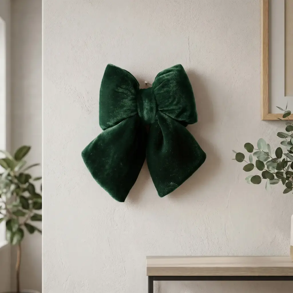 360 HOME CHRISTMAS PLUSH BOW DOUBLE LOOP LARGE VELVET DARK GREEN 35X22X5CM