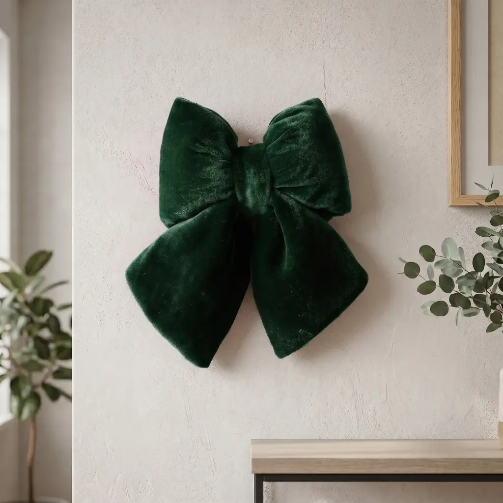 360 HOME CHRISTMAS PLUSH BOW DOUBLE LOOP LARGE VELVET DARK GREEN 40X30X10CM 12PCS/BOX
