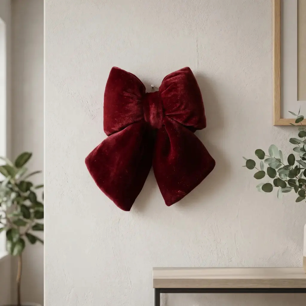 360 HOME CHRISTMAS PLUSH BOW DOUBLE LOOP LARGE VELVET BURGUNDY 35X22X5CM